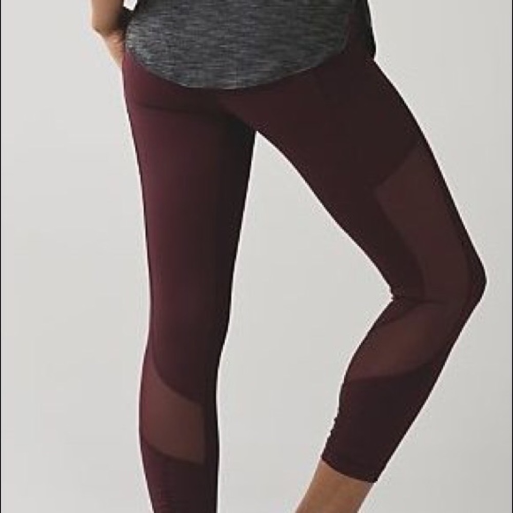 Size 4 Maroon Cropped Mesh Lululemon Leggings